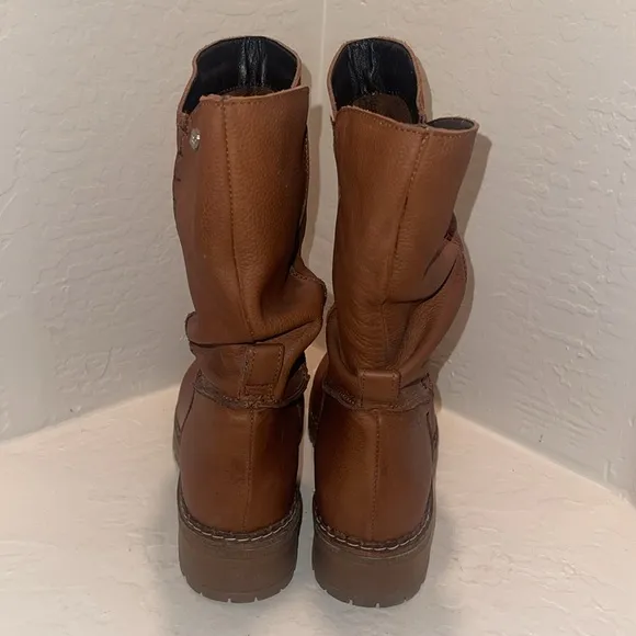 MOSSE &amp; CLOUD San Benito Leather Calf Boots Brown Sz 10 Slight Slouch Stitched