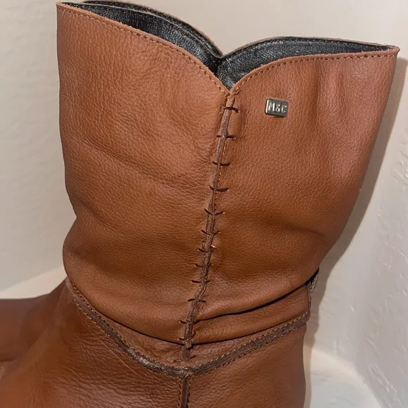 MOSSE &amp; CLOUD San Benito Leather Calf Boots Brown Sz 10 Slight Slouch Stitched