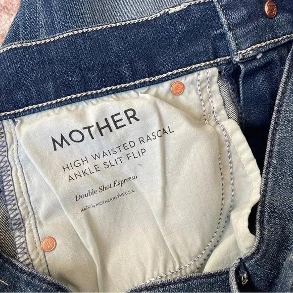 Mother Denim High Waisted Rascal Ankle Slit Flip Double Shot Espresso Jeans