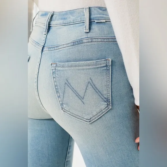 MOTHER The Hustler Ankle Fray Au Revoir Jeans 24 High Rise Light Wash Denim Boho