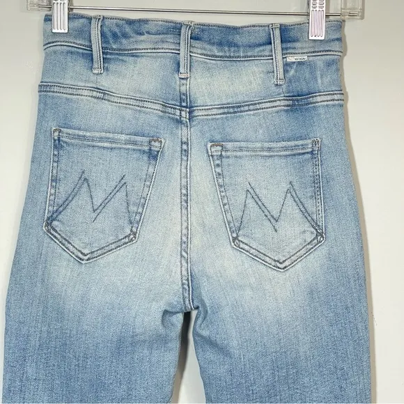 MOTHER The Hustler Ankle Fray Au Revoir Jeans 24 High Rise Light Wash Denim Boho
