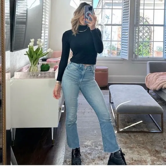 MOTHER The Hustler Ankle Fray Au Revoir Jeans 24 High Rise Light Wash Denim Boho