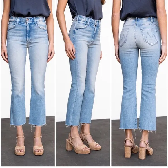 MOTHER The Hustler Ankle Fray Au Revoir Jeans 24 High Rise Light Wash Denim Boho