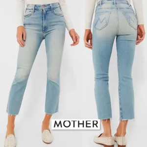 MOTHER The Hustler Ankle Fray Au Revoir Jeans 24 High Rise Light Wash Denim Boho