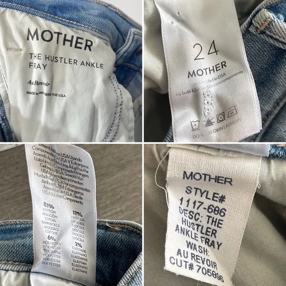 MOTHER The Hustler Ankle Fray Au Revoir Jeans 24 High Rise Light Wash Denim Boho
