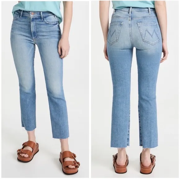 MOTHER The Hustler Ankle Fray Au Revoir Jeans 24 High Rise Light Wash Denim Boho