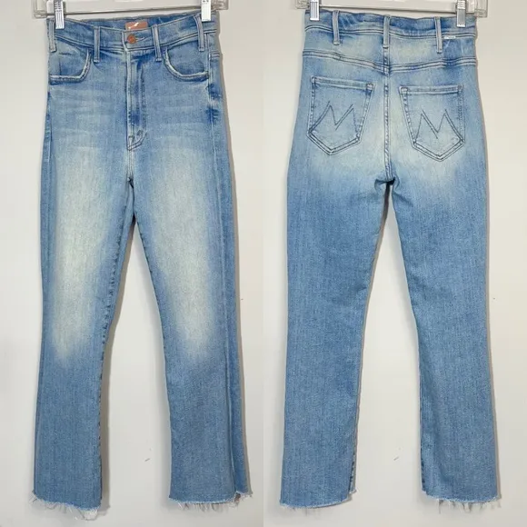 MOTHER The Hustler Ankle Fray Au Revoir Jeans 24 High Rise Light Wash Denim Boho