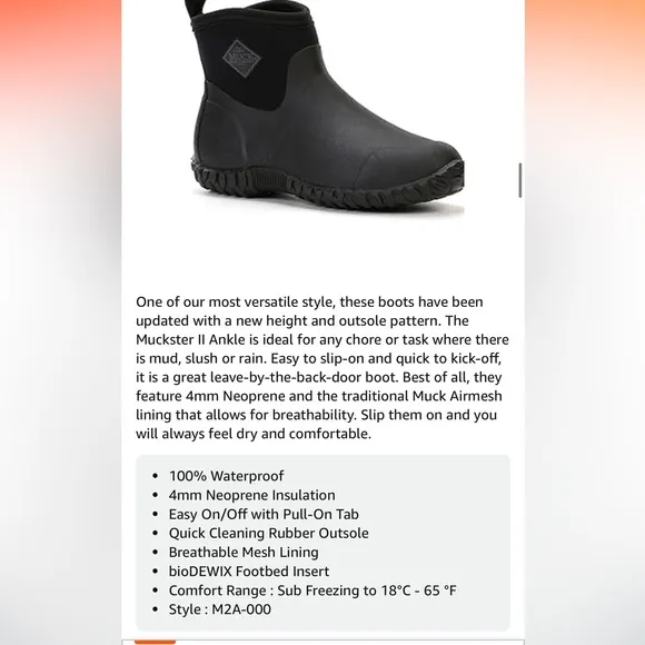 Muck ankle high waterproof boots, black men’s work boots, easy slip on/off