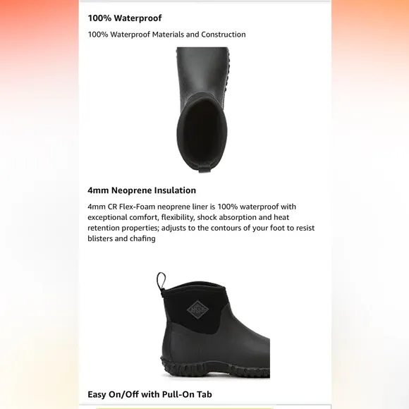 Muck ankle high waterproof boots, black men’s work boots, easy slip on/off