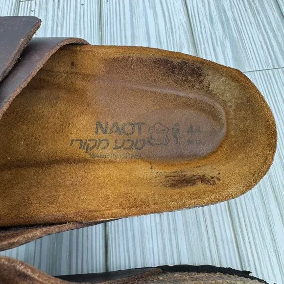 Naot men's Santa Barbara sandals slides EUR 44 US 11 brown leather dual buckle