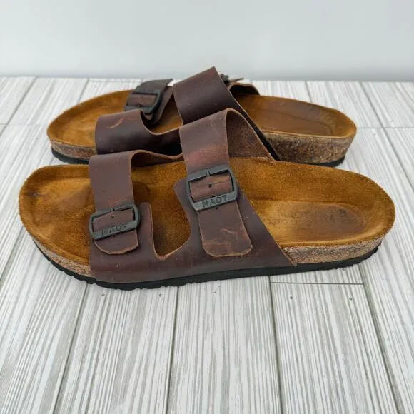 Naot men's Santa Barbara sandals slides EUR 44 US 11 brown leather dual buckle