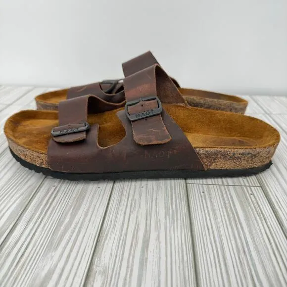 Naot men's Santa Barbara sandals slides EUR 44 US 11 brown leather dual buckle