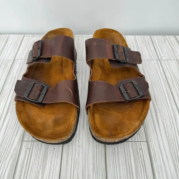 Naot men's Santa Barbara sandals slides EUR 44 US 11 brown leather dual buckle