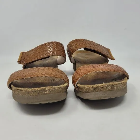 Naot Sandals EU38 US7.5 Blake Brown Leather Braided Wedges Adjustable Slides