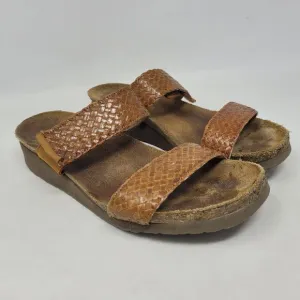 Naot Sandals EU38 US7.5 Blake Brown Leather Braided Wedges Adjustable Slides