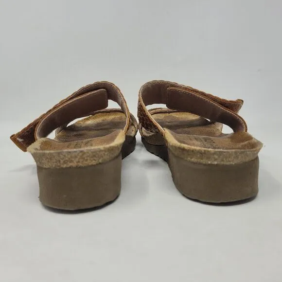 Naot Sandals EU38 US7.5 Blake Brown Leather Braided Wedges Adjustable Slides