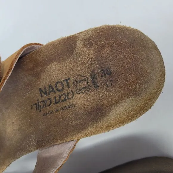 Naot Sandals EU38 US7.5 Blake Brown Leather Braided Wedges Adjustable Slides