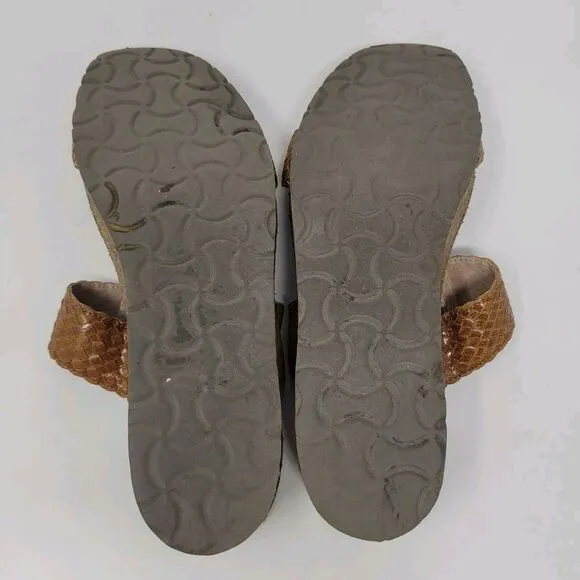 Naot Sandals EU38 US7.5 Blake Brown Leather Braided Wedges Adjustable Slides