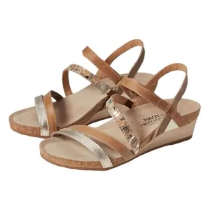 NAOT Hero Sandals Gold Floral Brown Leather Low Wedge Strappy 10