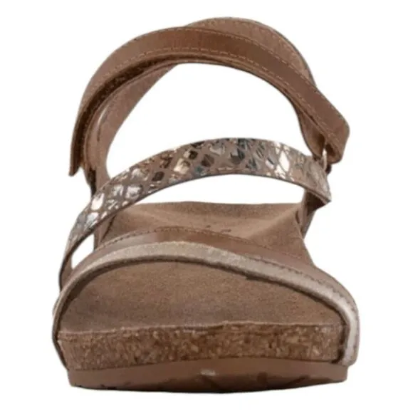 NAOT Hero Sandals Gold Floral Brown Leather Low Wedge Strappy 10