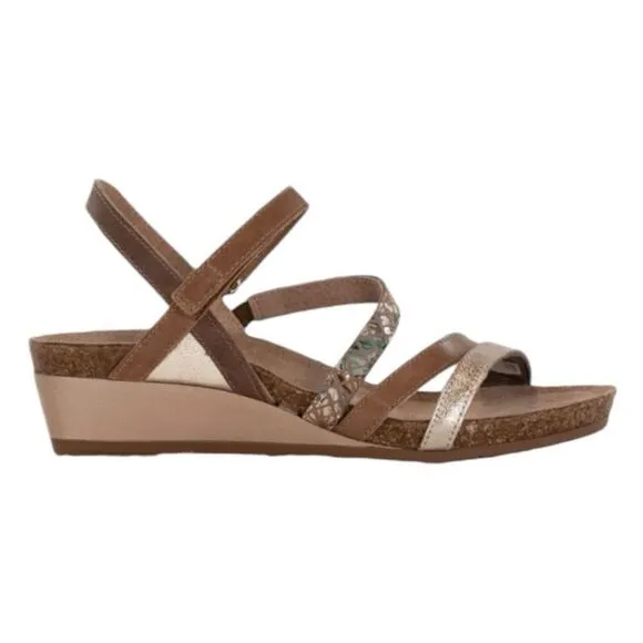 NAOT Hero Sandals Gold Floral Brown Leather Low Wedge Strappy 10