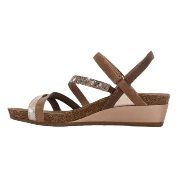 NAOT Hero Sandals Gold Floral Brown Leather Low Wedge Strappy 10
