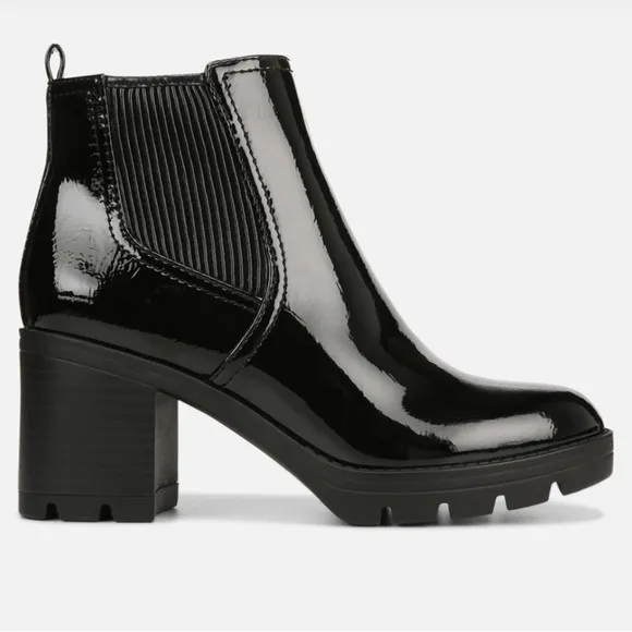 NATURALIZER $179 Verney 2 Patent Leather Block Heel Ankle Boots Size 12 Med NWT