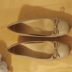Naturalizer Gertie Leather and Snakeprint Ballet Flats with Bow Detail Size 7.5