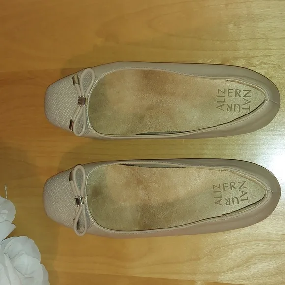 Naturalizer Gertie Leather and Snakeprint Ballet Flats with Bow Detail Size 7.5