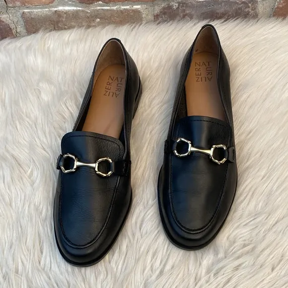 Naturalizer Stevie Horsebit Black Leather Loafers, Size 12W