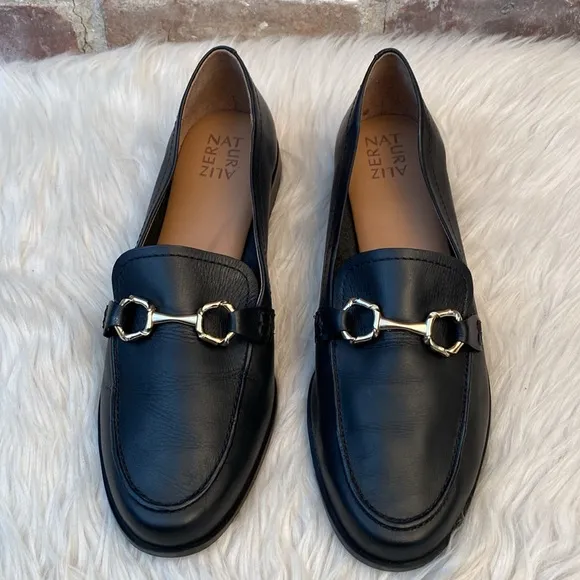 Naturalizer Stevie Horsebit Black Leather Loafers, Size 12W