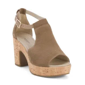 NEROGIARDINI Beige Made In Italy Suede Sculpted Cork Wedge Sandals