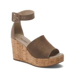 NEROGIARDINI Brown Made In Italy Suede Cork Wedge Sandals