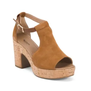 NEROGIARDINI Brown Made In Italy Suede Sculpted Cork Wedge Sandals