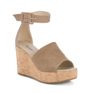 NEROGIARDINI Grey Made In Italy Suede Cork Wedge Sandals