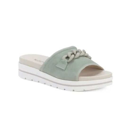 NEROGIARDINI Sea Glass Made In Italy Leather Chain Footbed Sandals