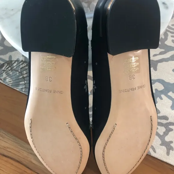 NEW! Anne Fontaine Black Velvet Loafers, Size 38