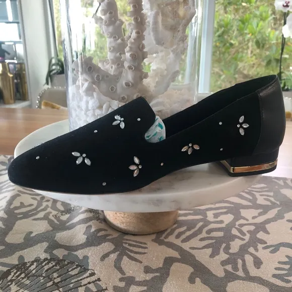 NEW! Anne Fontaine Black Velvet Loafers, Size 38
