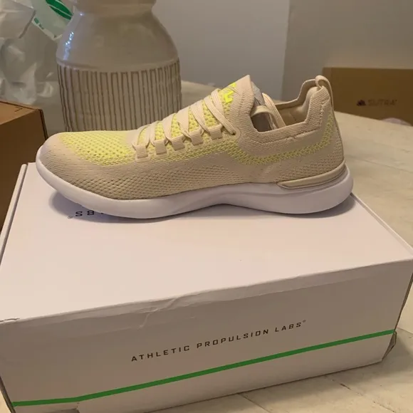 New APL Cream and Yellow Knit Sneakers