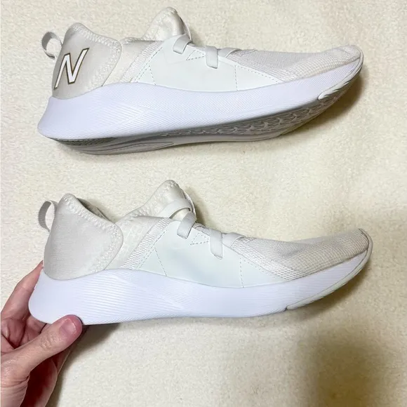 New Balance White and Gold Sneakers
