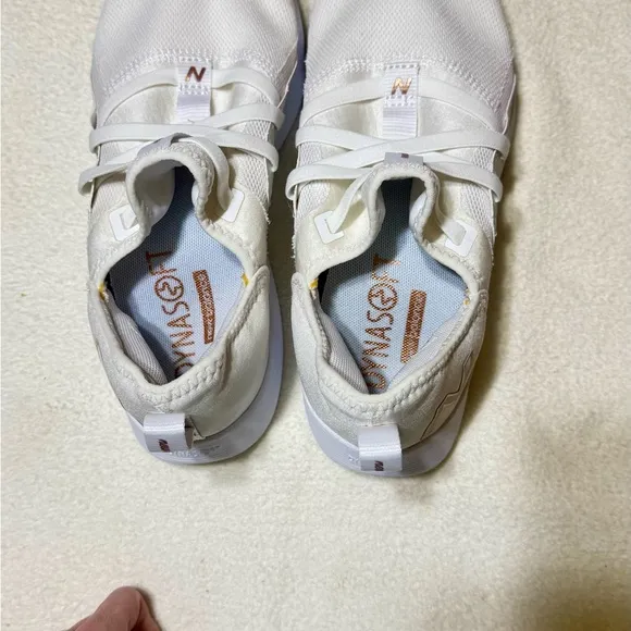 New Balance White and Gold Sneakers