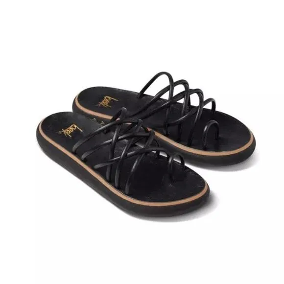 NEW BEEK ‘Peep’ Black Leather Strappy Platform Sandals, 8
