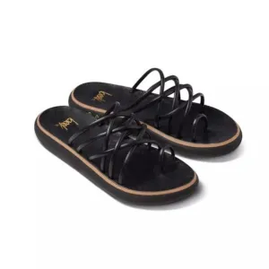 NEW BEEK ‘Peep’ Black Leather Strappy Platform Sandals, 8