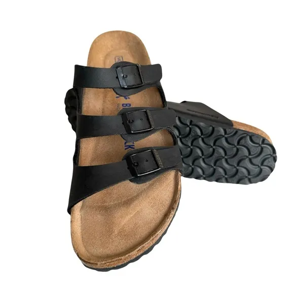 NEW Birkenstock Florida Soft Footbed Birko Flor Black Sandals Slides Women’s