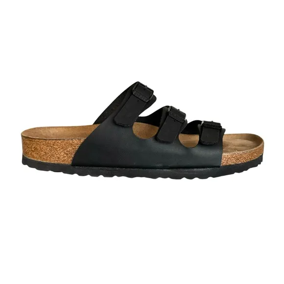 NEW Birkenstock Florida Soft Footbed Birko Flor Black Sandals Slides Women’s
