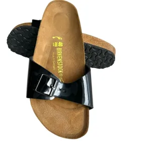 NEW Birkenstock Madrid Patent Leather Black Sandals Buckled Slides Women’s