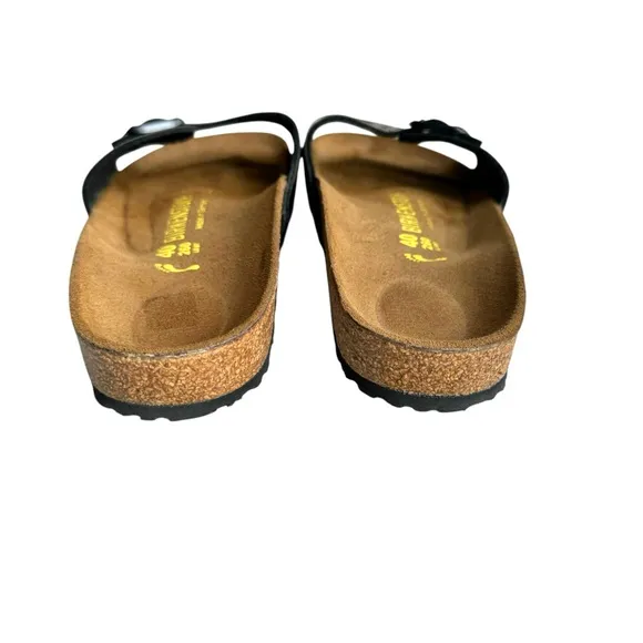 NEW Birkenstock Madrid Patent Leather Black Sandals Buckled Slides Women’s