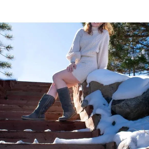 NEW BORN women sable boots in dark grey