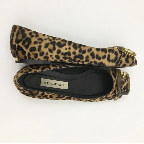 NEW Burberry Leygreen leopard print ballet flats shoes buckle