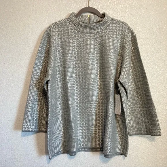 New Chico's Metallic Plaid Zip-Back Mock-Neck Sweater 4/ XXL